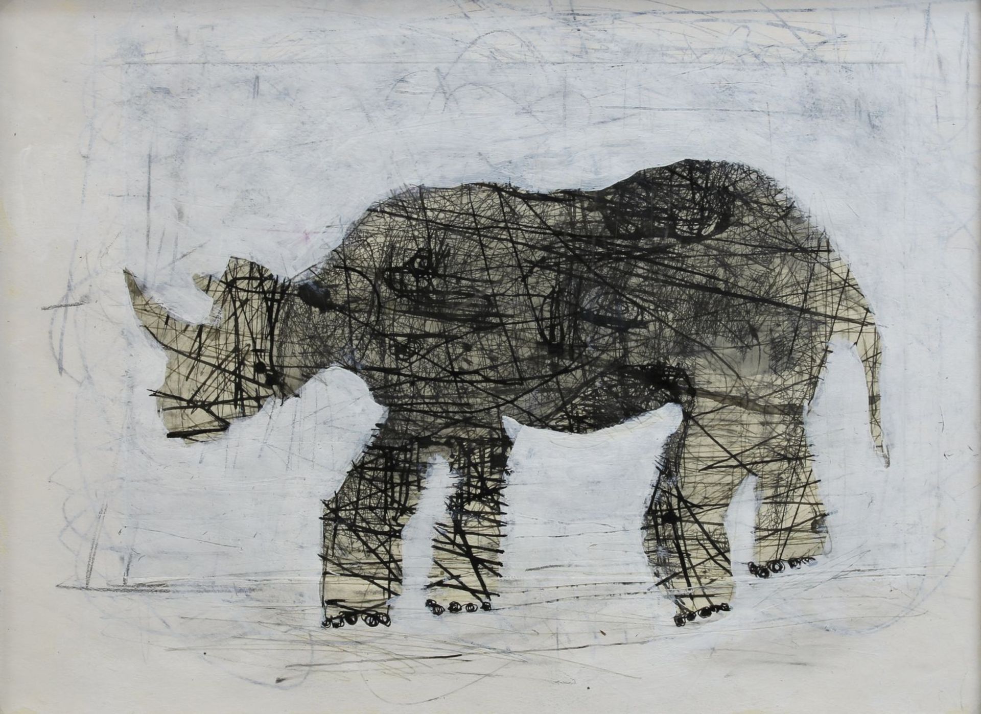 Pierre-Alex (geb. Valence 1970), "Rhino Noir", Mischtechnik auf Papier, Blattgröße: 27 x 37 cm, - Image 2 of 2