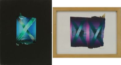 Kramer, Lukas (geb. 1941), zwei Werke ohne Titel, in Mischtechnik, eines ca. 16 x 17 cm (Bildgröße),