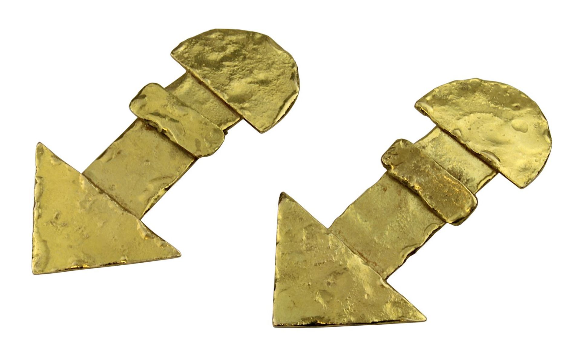 Gelbgold-Ohrstecker mit Clipverschluss, Goldschmiedearbeit, gestempelt 750, L 5,2 cm, Gewicht 16,