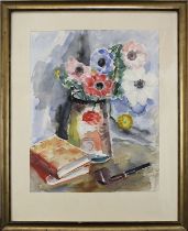 Heintz, Max (Guichenbach 1892 - 1960 Saarbrücken), Stillleben mit Blumenvase mit Anemonen, Büchern