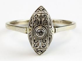 Art-Déco Ring in Weißgold mit Brillant, deutsch um 1920, 14 kt nicht gestempelt, aber geprüft,