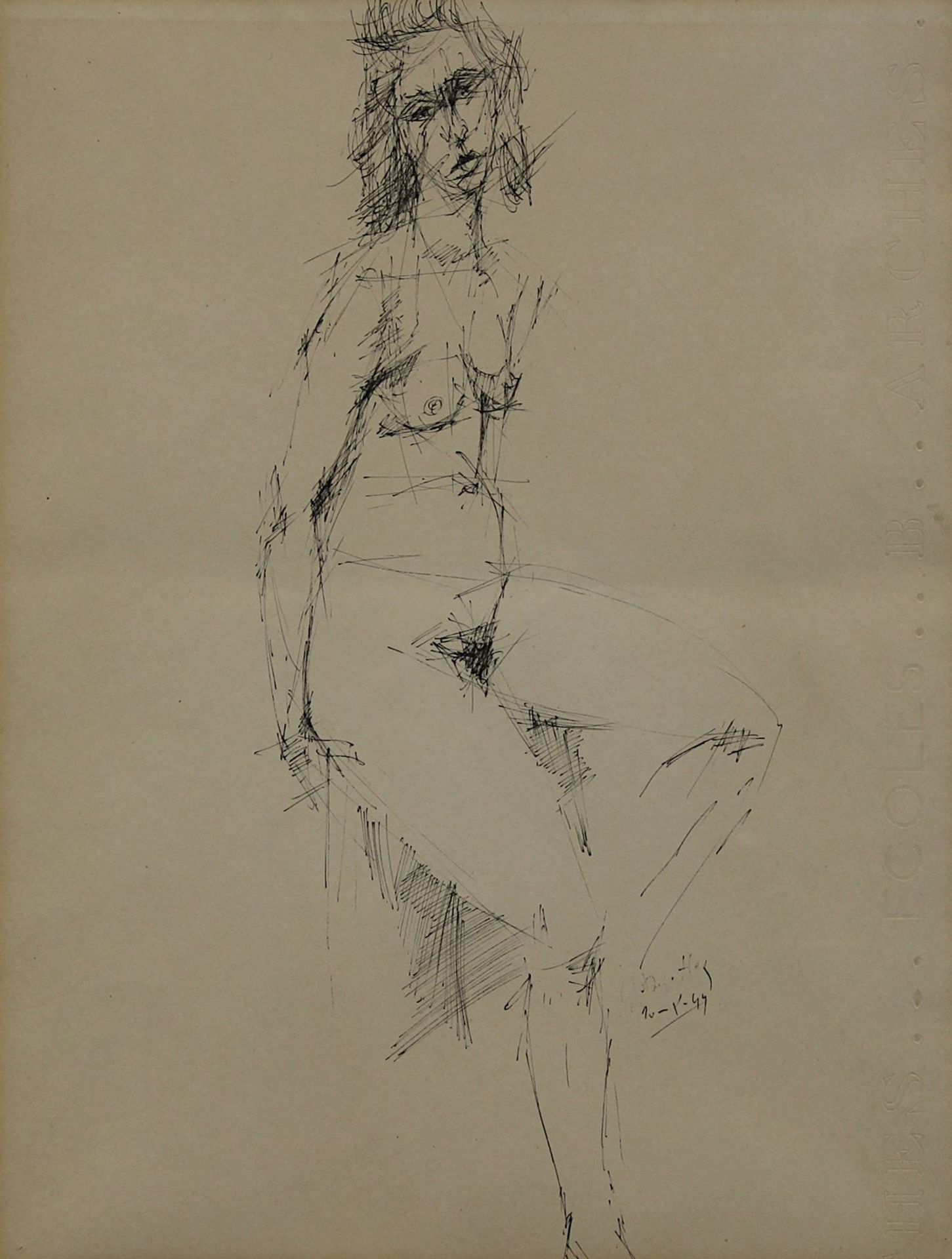 Degottex, Jean (Sathonay-Camp/Rhone 1918 - 1988 Paris), sitzender weiblicher Akt, Tuschzeichnung, - Bild 2 aus 2