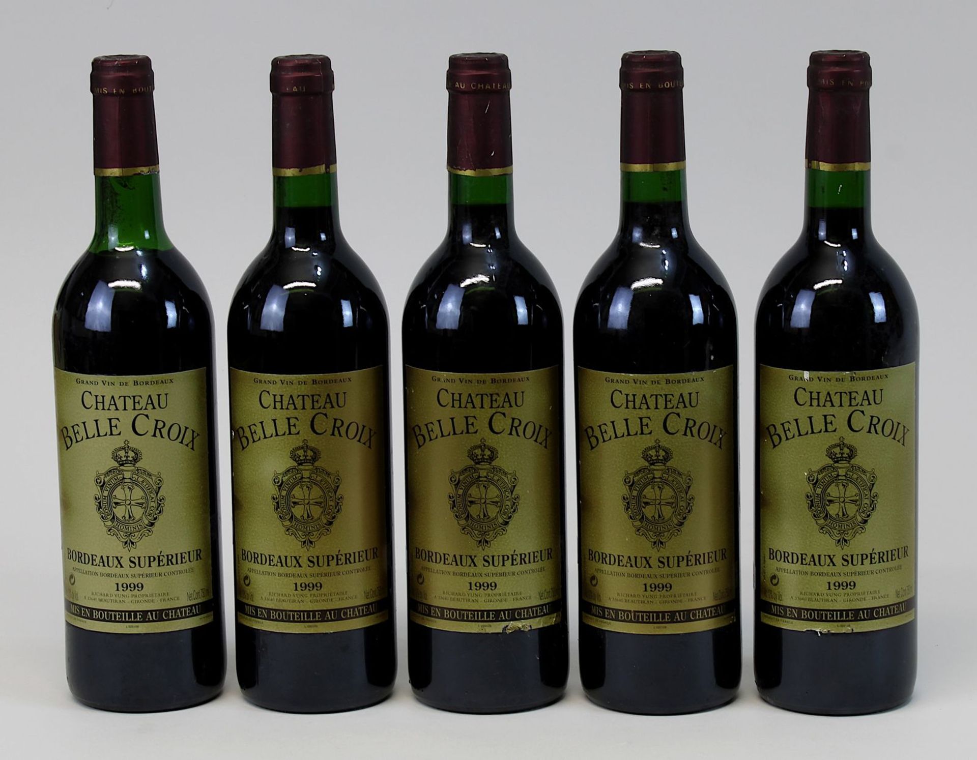 5 Flaschen 1999er Château Belle Croix, Bordeaux Supérieur, Gironde, Füllhöhe: Halsansatz bis unterer