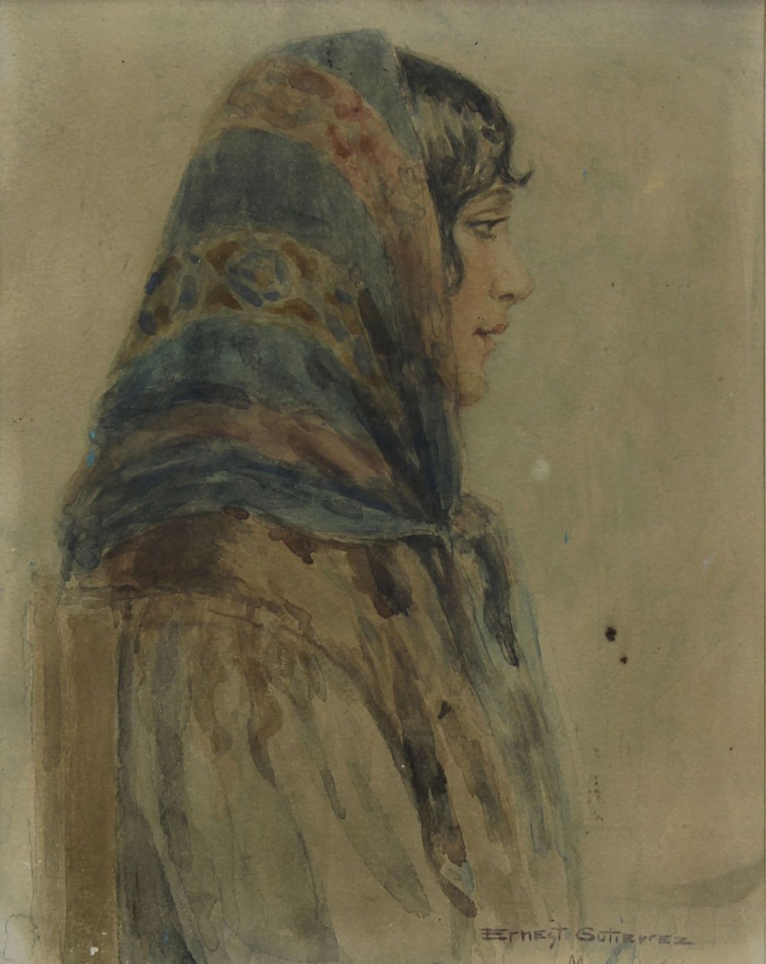 Gutiérrez Hernándes, Ernesto (Spanien 1873 - 1934), katalanisches Mädchen mit Kopftuch, im Profil, - Image 2 of 2