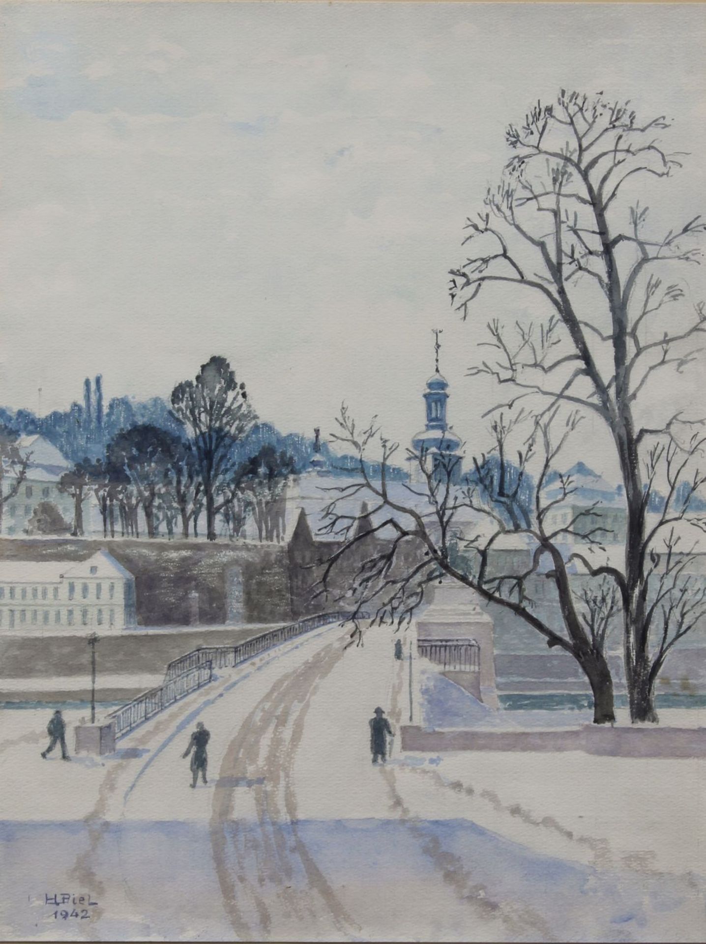 Biel, Heinrich (1888 - 1950/55), Blick über die alte Brücke auf Alt-Saarbrücken mit der - Bild 2 aus 2