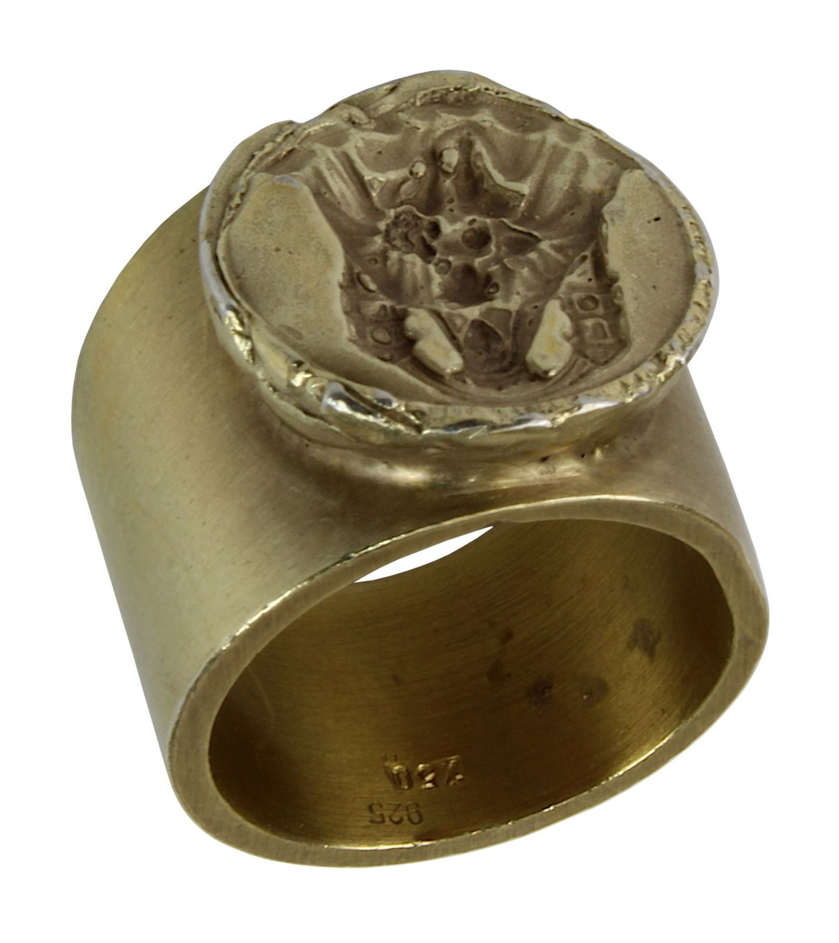 Handgearbeiteter Silberring mit Gemme mit Darstellung einer Heiligen, Silberschmiedearbeit, Silber