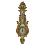Barometer mit Thermometer, Frankreich um 1900, im Barockstil, Holz farbig u. mit Gold gefasst,
