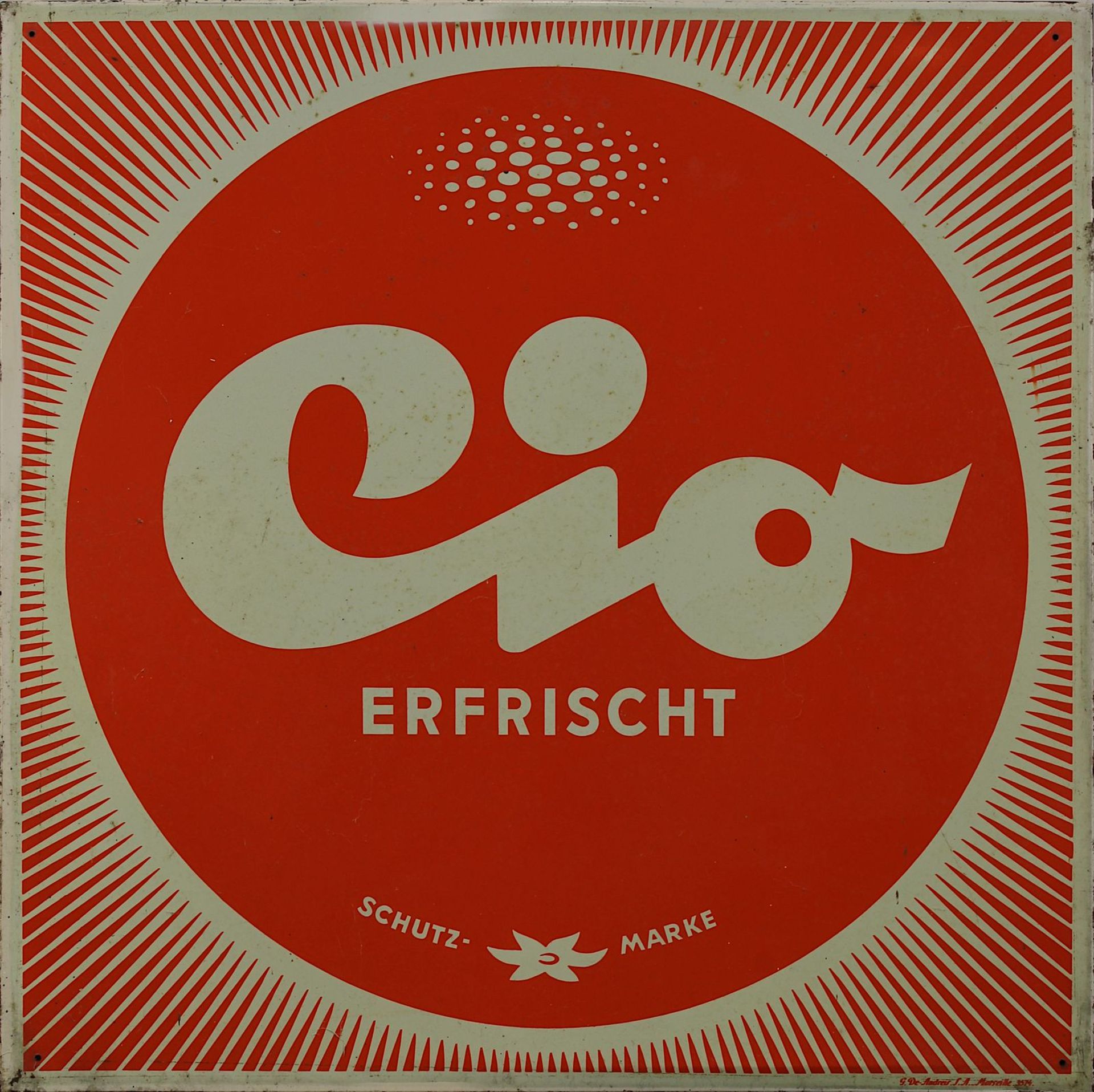 Blechschild - Werbeschild für Erfrischungsgetränke von CIO, Saarland um 1960er