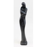 Künstler 20. Jh., stehende schlanke Frauenfigur mit verschränkten Armen, Gusseisen, schwarz