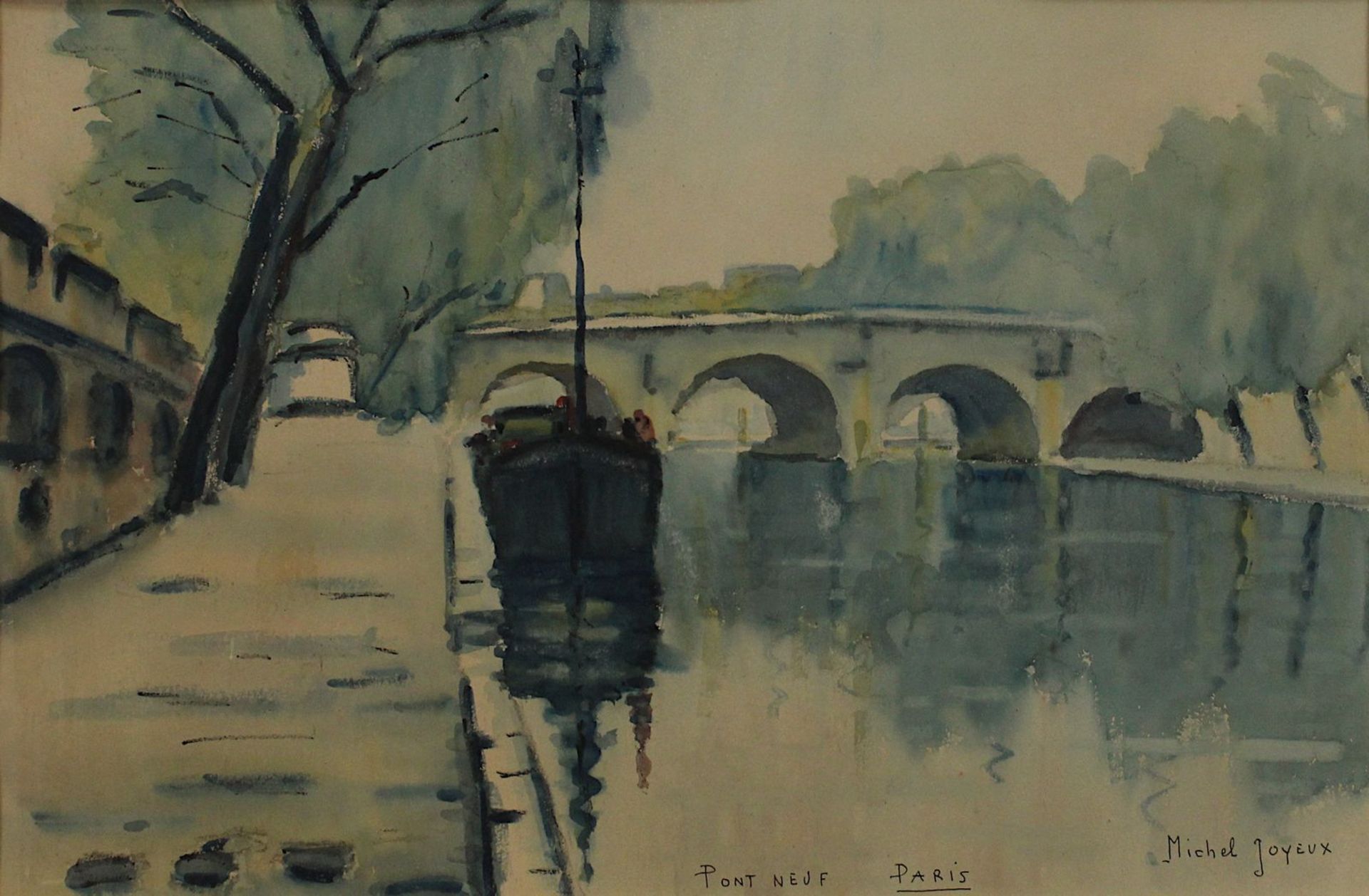 Joyeux, Michel, französischer Künstler 20. Jh., "Pont Neuf Paris", Aquarell, re. unt. sign., am unt. - Image 2 of 2