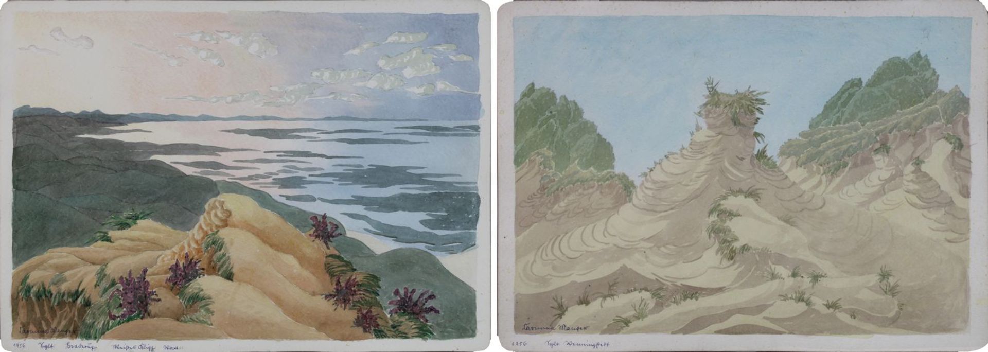 Manger, Carmina (Berlin 1883 - 1979), Zwei zarte Aquarelle mit Sylter Motiven: "Sylt Braderup Weißes