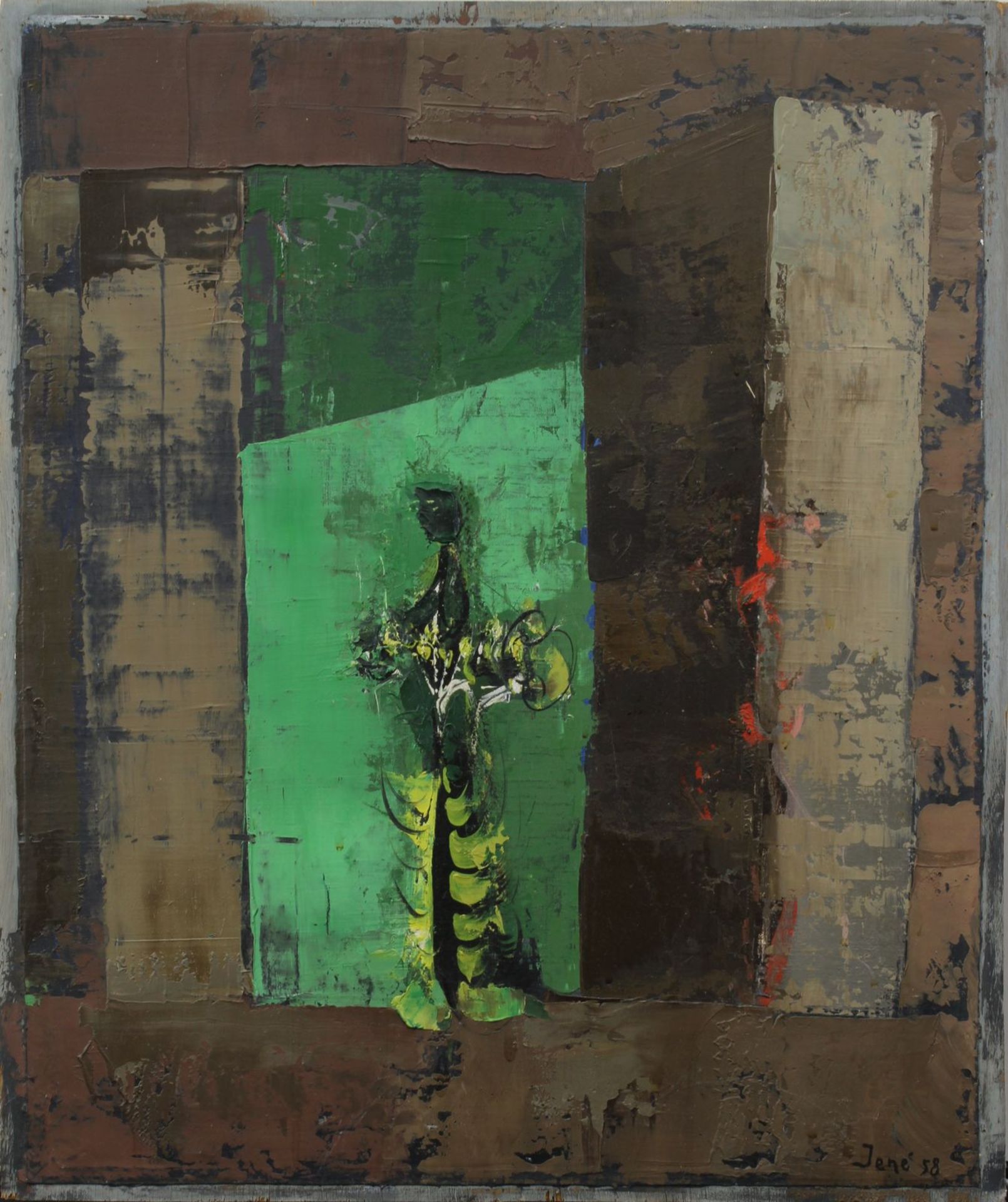 Jené, Edgar (Saarbrücken 1904 - 1984 La Chapelle-Saint- André), "Le paravent vert", Öl/Karton auf