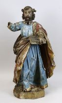 Bildschnitzer 18. Jh., Heiliger Petrus, Holz vollrund geschnitzt u. farbig gefasst, auf auf