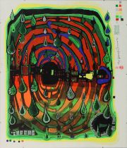 Hundertwasser, Friedensreich (Wien 1928 - 2000 Brisbane), "SAD NOT SO SAD IS RAINSHINE FROM