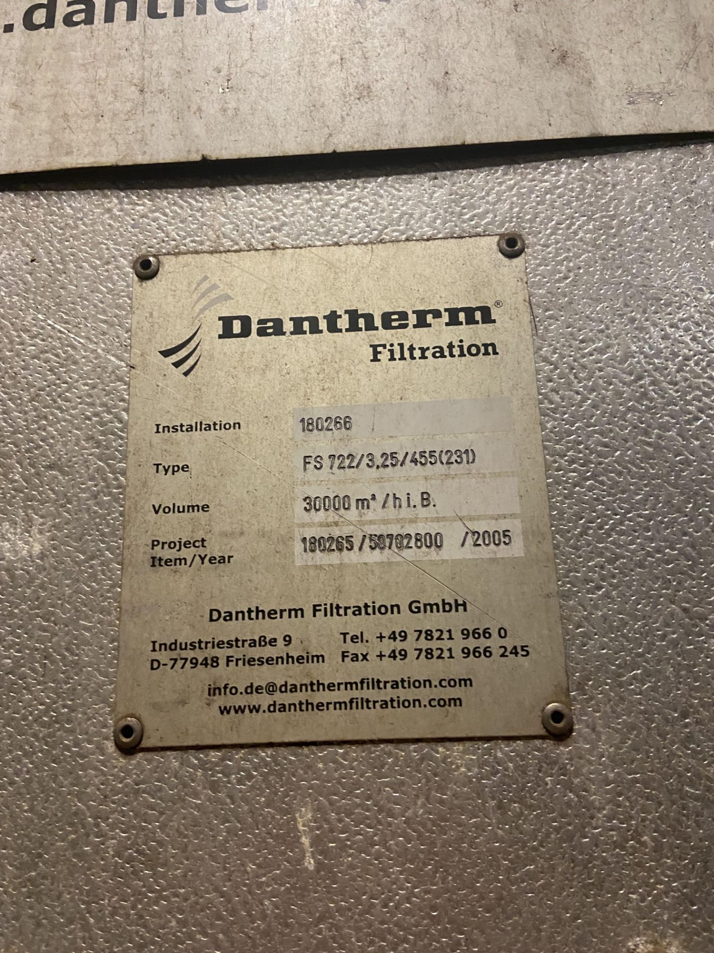 Dantherm FS722/3.25/455(231) DUST COLLECTION UNIT, project item 180265/58702800, year of manufacture - Image 6 of 6