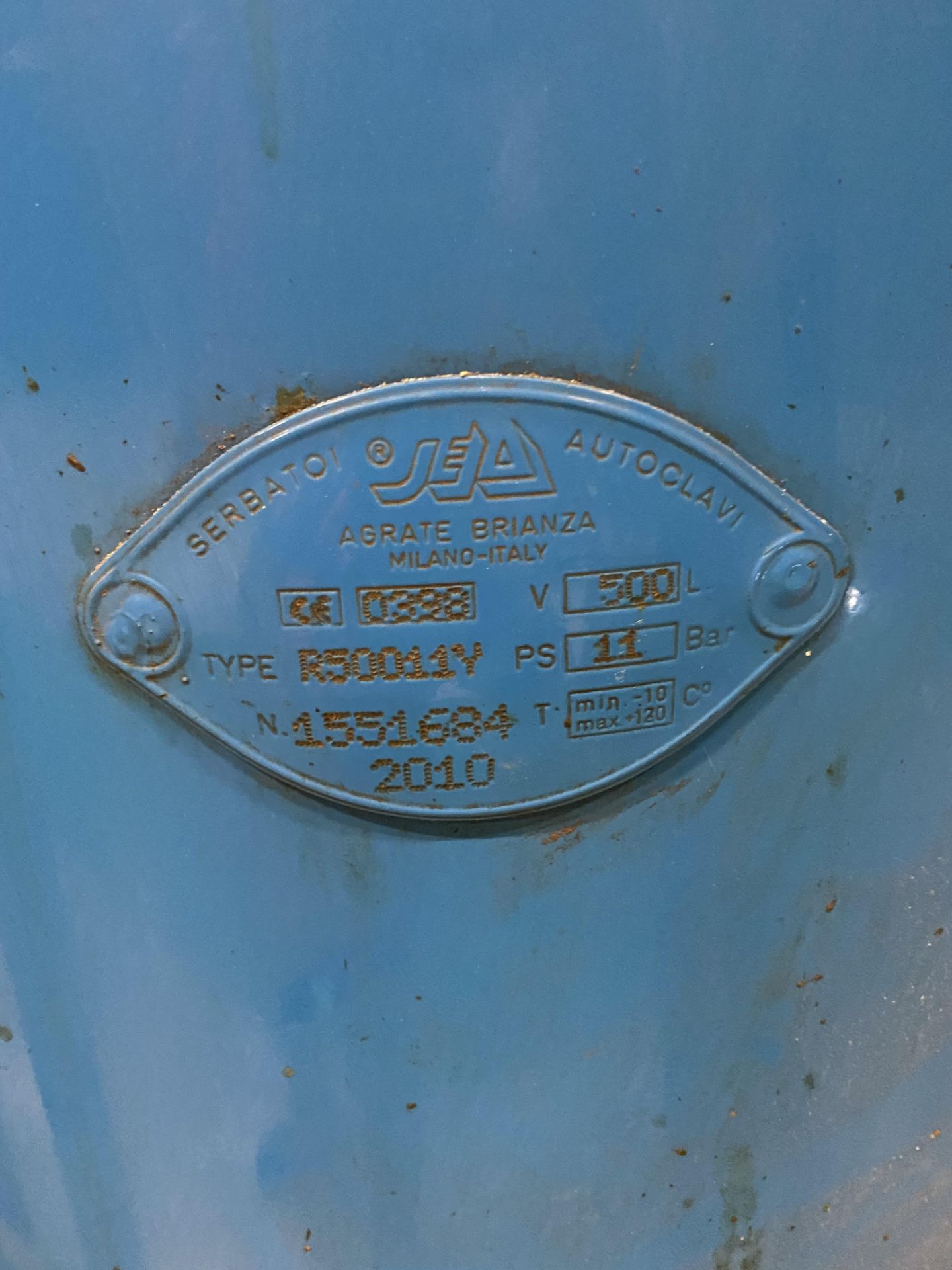 JED Type R500 11Y 500 litre Vertical Welded Steel Air Receiver, serial no. 15515684, year of - Image 2 of 2