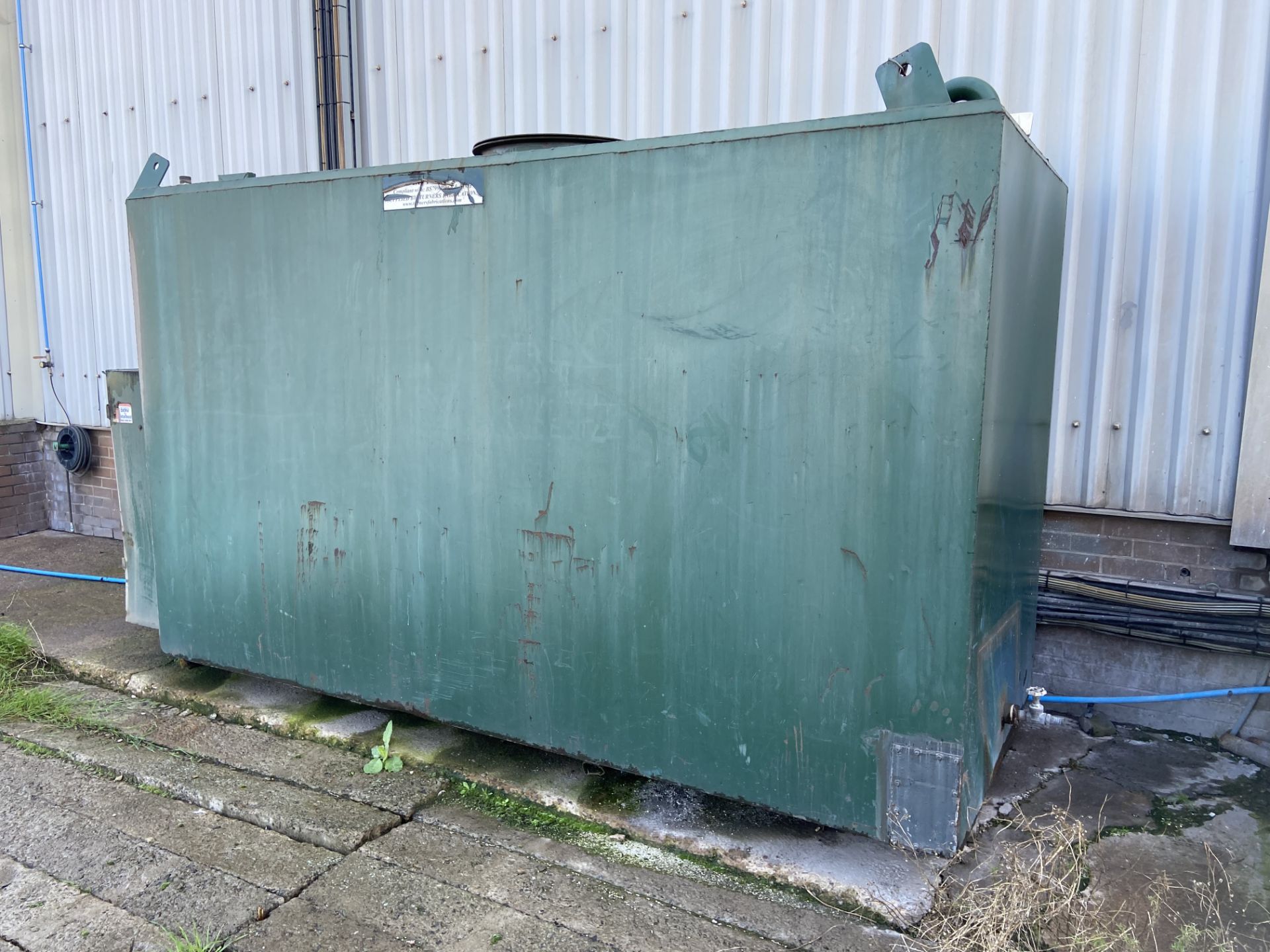 Bunded Steel Storage Tank, overall tank size approx. 3.5m x 1.5m x 2m deep, with delivery pump,