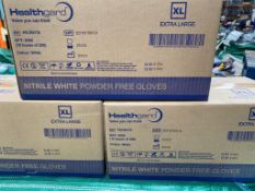 Three Boxes of Healthgard XL Nitrile White Powder Free Gloves, ten packs per box, 200 gloves per