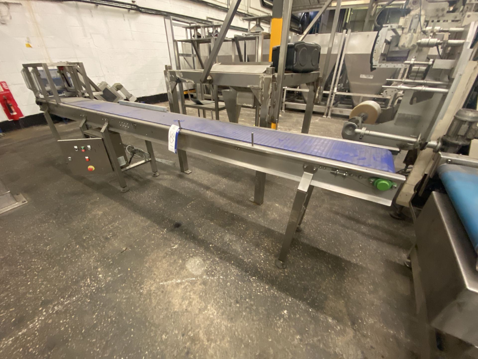 Stainless Steel Framed Plastic Belt Conveyor, approx. 4.2m centres long x 300mm wide on belt, with - Image 6 of 6