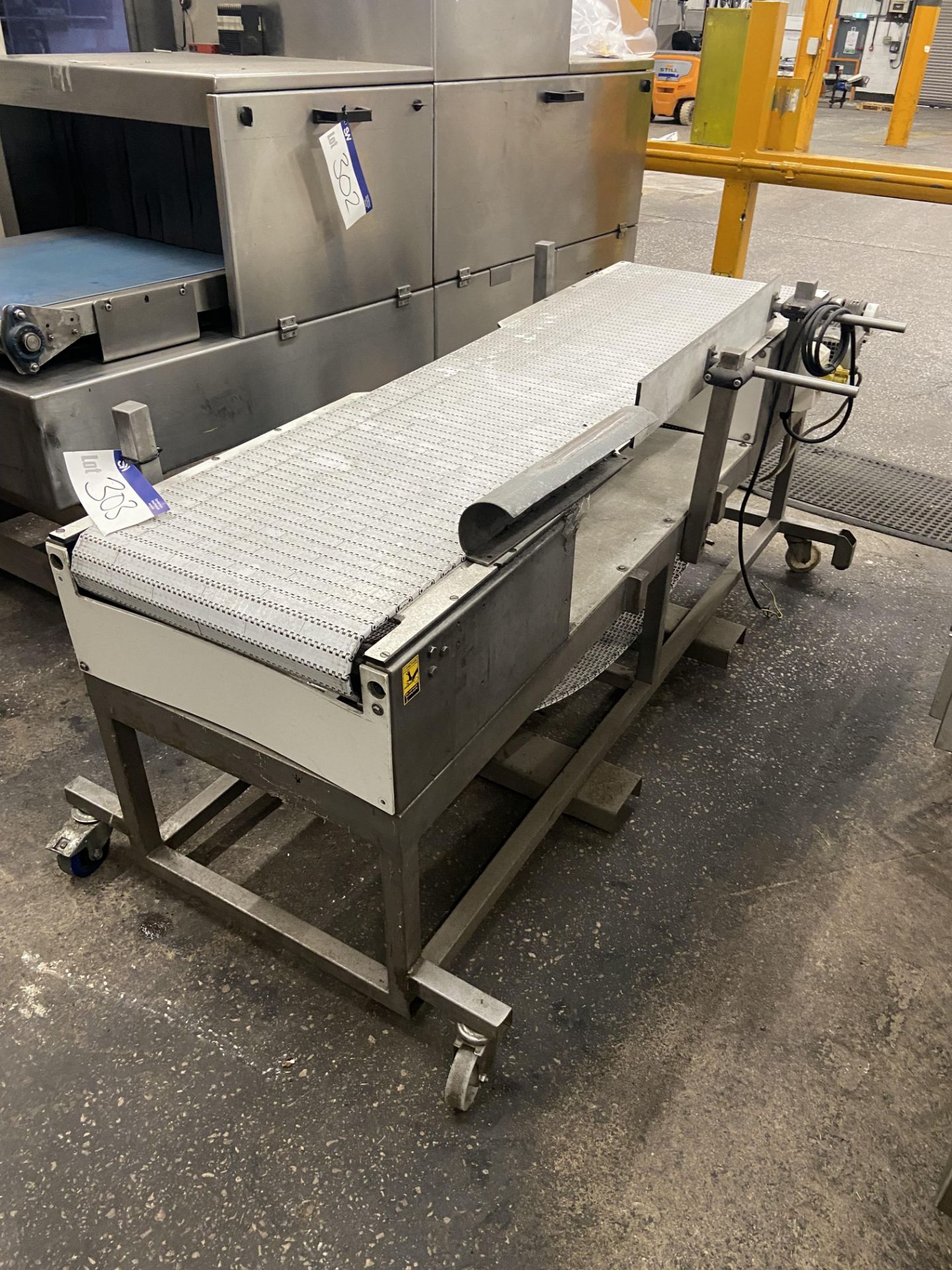 Stainless Steel Framed Mobile Plastic Belt Conveyor, 1.95m centres long x 500mm wide on belt, Lot - Image 2 of 3