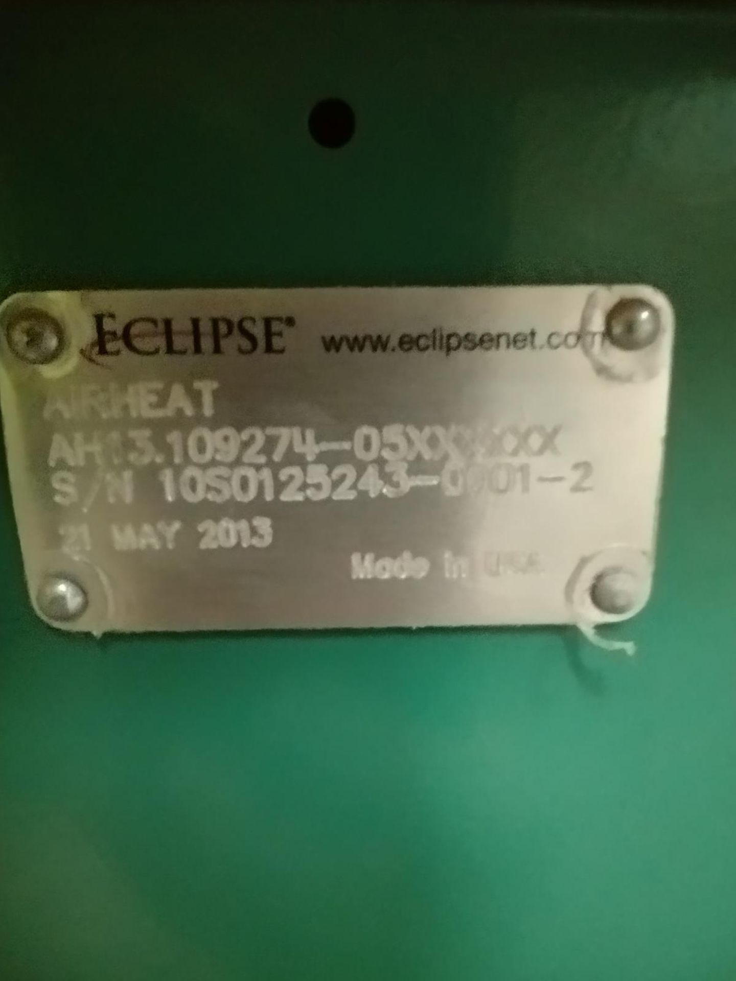 Eclipse AIRHEAT Air Heating Burner, serial no. 10S0125243-0001-2, year of manufacture 2013. Lot - Image 6 of 7