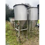 Stainless Steel Tank/ Hopper, approx. 2.5m x 1m dia., on stainless steel fabricated legs. Lot