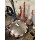 Assorted Road Signs & Road Cones, on pallet; Mirror no longer available; lot located Holme upon