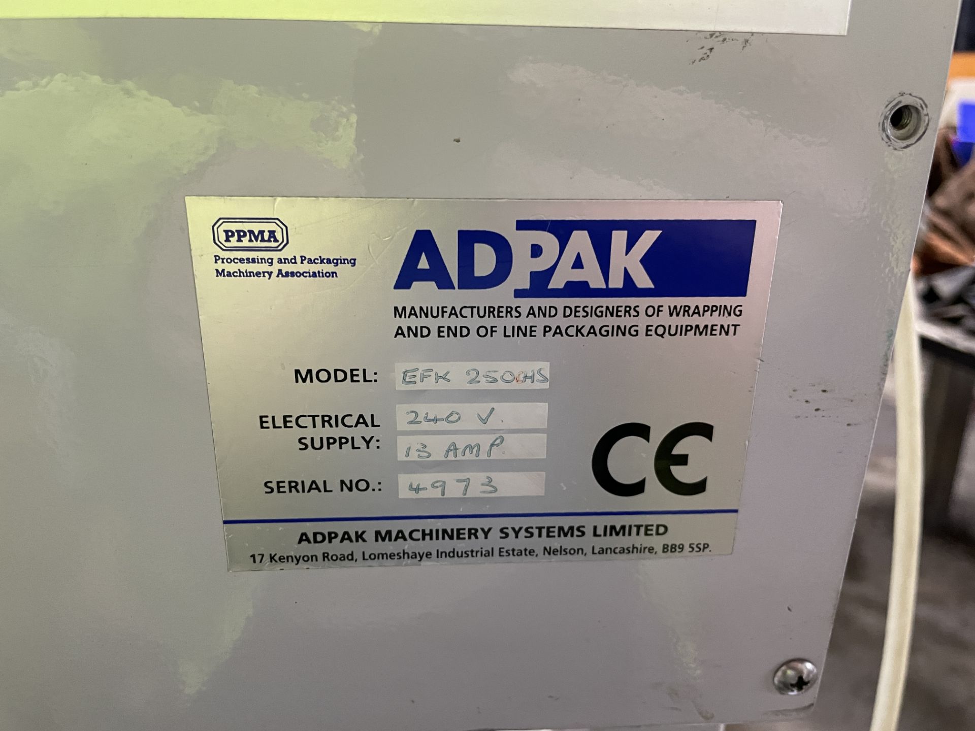Adpak EFK 250 HS L Sealer, serial no. 4973, 13amp, 240V, loading free of charge - yes, lot located - Image 8 of 9