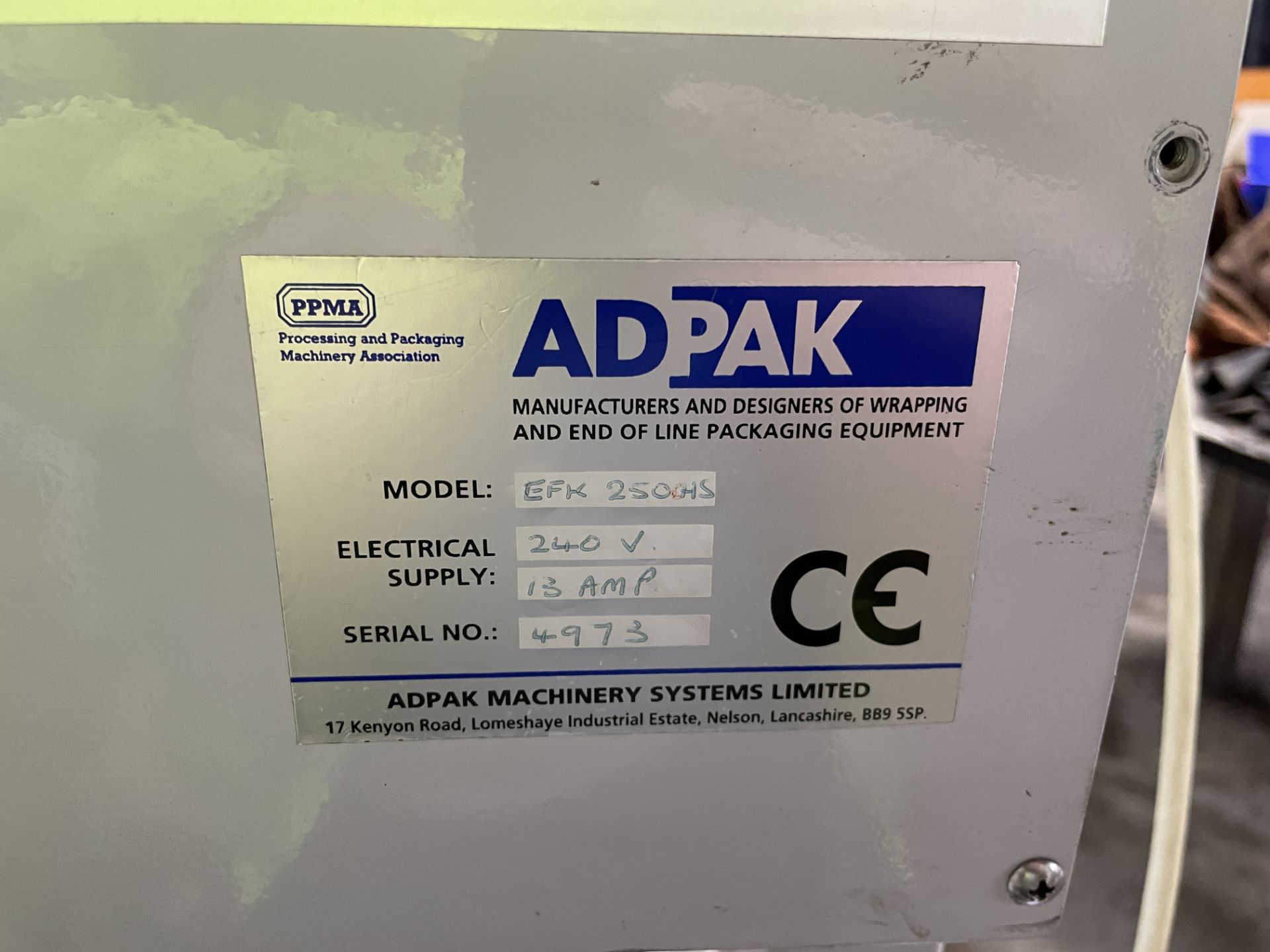 Adpak EFK 250 HS L Sealer, serial no. 4973, 13amp, 240V, loading free of charge - yes, lot located - Bild 8 aus 9