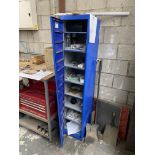 Single Door Steel Cupboard, with contents including consumables (understood to be for Laser Tube