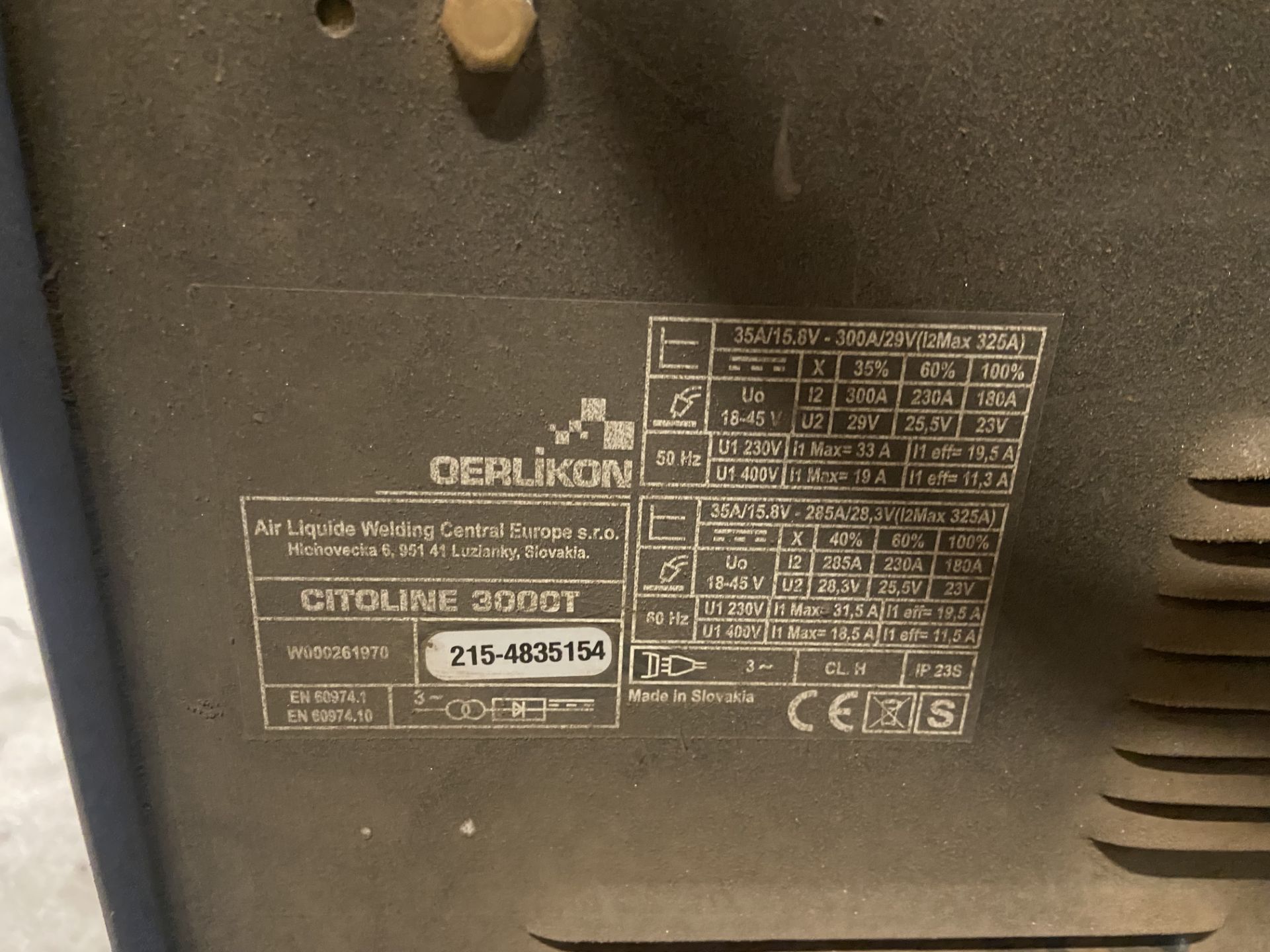 Oerlikon Citoline 3000T Mig Welding Set, serial no. 215-4835154 Please read the following - Image 3 of 3