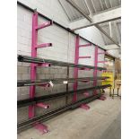 Six Tier Single Sided Three Section Steel Stock Rack, approx. 850mm x 3.5m high, (contents