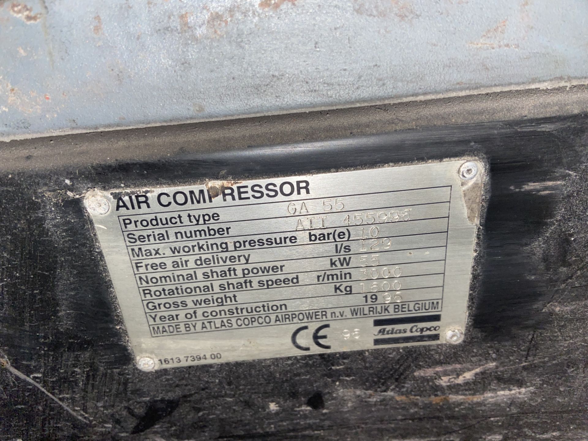 Atlas Copco GA55 PACKAGED AIR COMPRESSOR, serial no. A11455996, year of manufacture 1996 Please read - Image 3 of 3