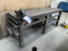 Slotted Cast Iron Bench, approx. 2.5m x 700mm, with fitted 4in. bench vice Please read the following