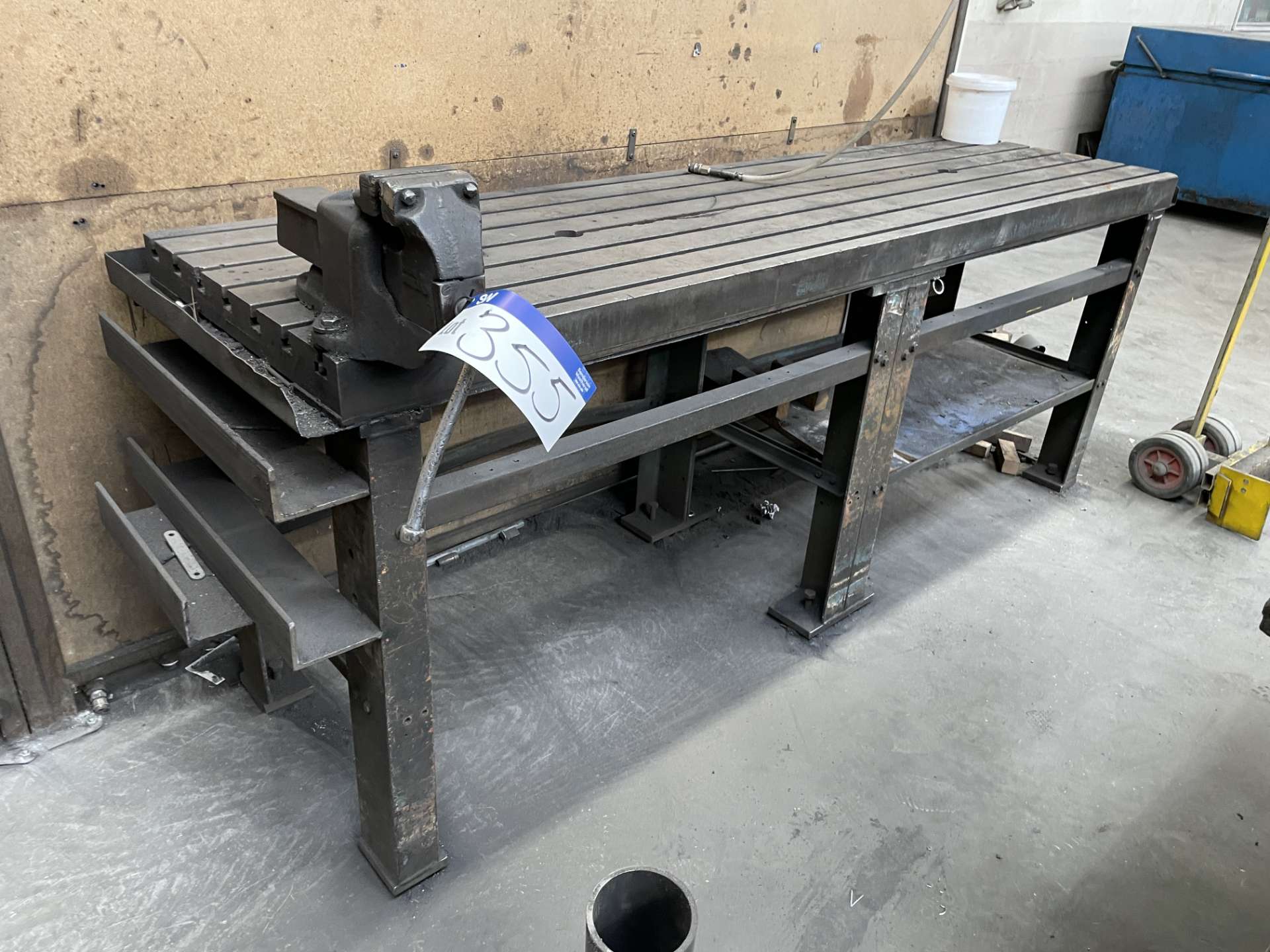 Slotted Cast Iron Bench, approx. 2.5m x 700mm, with fitted 4in. bench ...