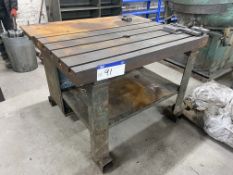 T-Slotted Cast Iron Table, approx. 1.3m x 1.18m overall, with steel stand Please read the