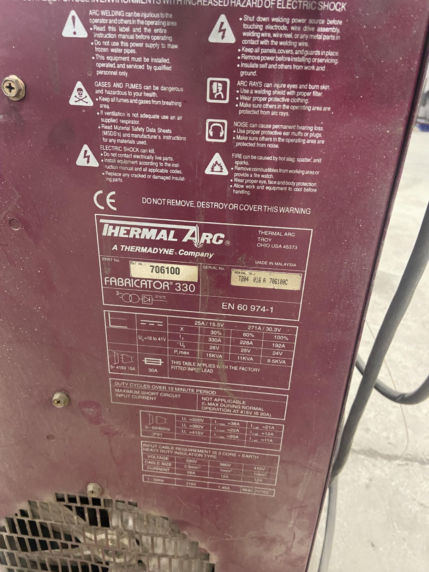 Thermal Arc Fabricator 330 Welding Equipment (may require attention) Please read the following - Image 4 of 4