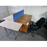 Two Wooden Desks, Table, Divider and Office Swivel Chair Please read the following important notes:-