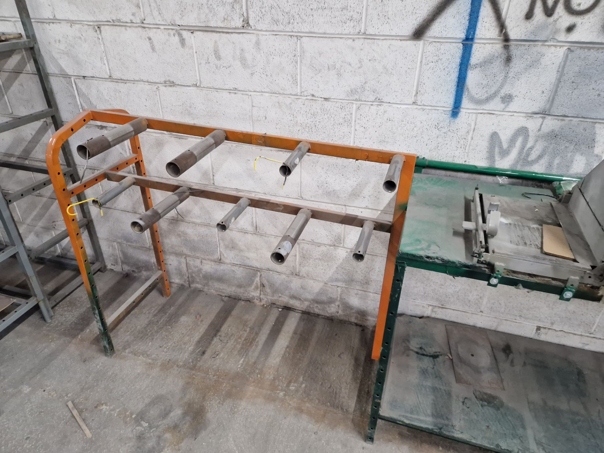 Steel Framed Two Tier Table, with Angled Guillotine and 9 Section Spool Rack, Approx. 3.6m x 0.65m - Image 3 of 4