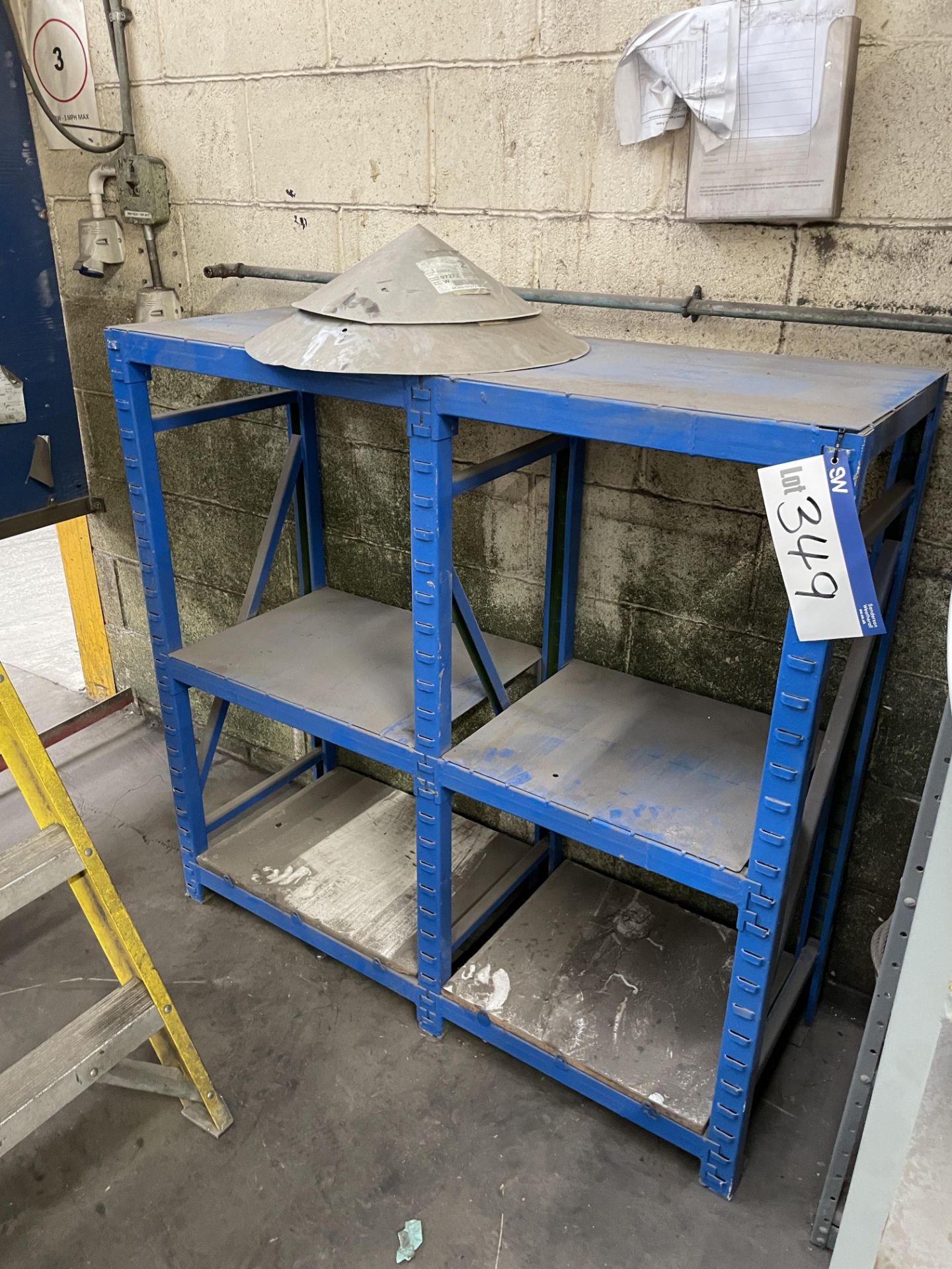 Four Section Steel Rack, approx. 1.3m x 450mm x 1.25m high Please read the following important