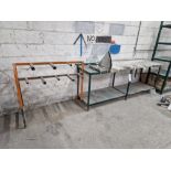 Steel Framed Two Tier Table, with Angled Guillotine and 9 Section Spool Rack, Approx. 3.6m x 0.65m
