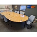 Four Section Light Oak Veneered Boardroom Table and Eight Fabric Backed Chairs Please read the