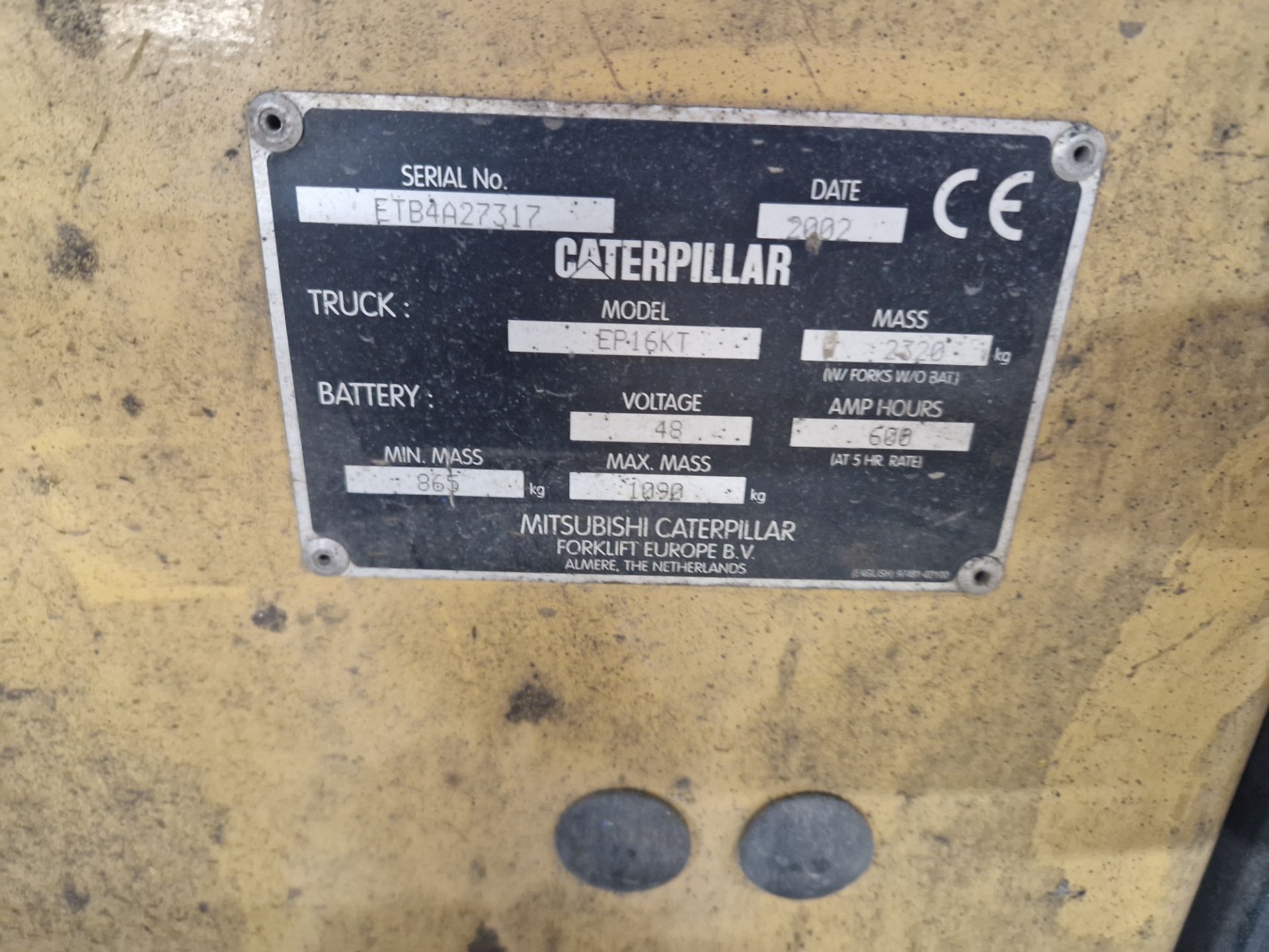 Caterpillar EP16KT 1600 kg cap. Battery Electric Fork Lift Truck, serial no. ETB4A27317, year of - Image 6 of 6