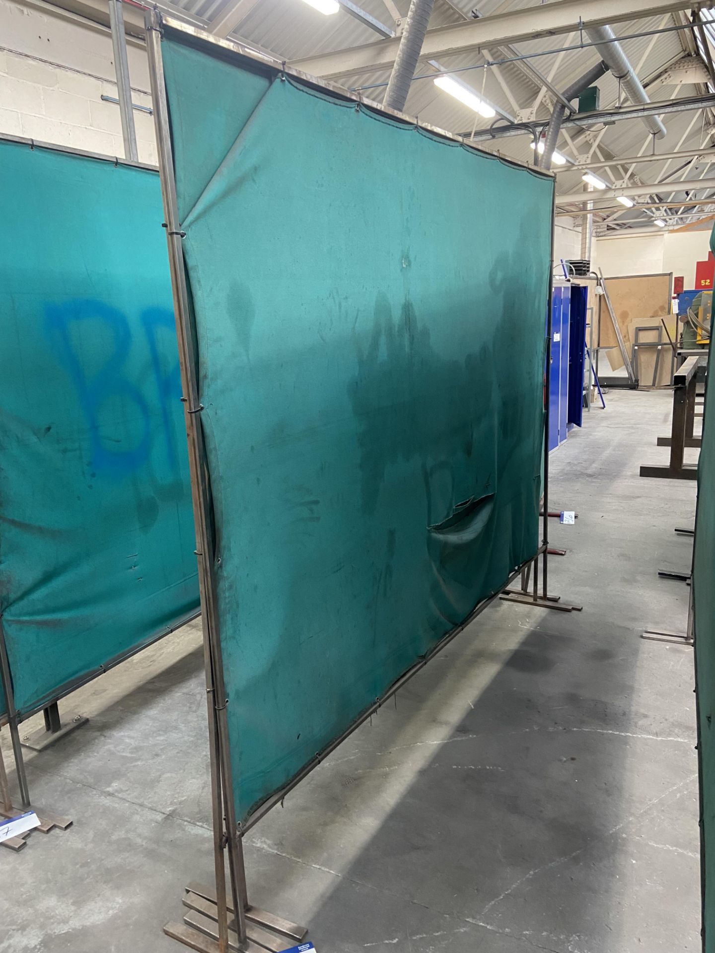 Four Steel Framed Canvas Welding Screens, mainly approx. 2.5m x 2.2m high Please read the