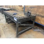 T-Slotted Table, approx. 2.2m x 1.28m fitted engineers vice Please read the following important