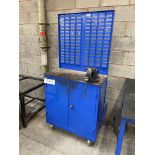 Mobile Double Door Steel Cupboard/ Workstation, fitted engineers bench vice Please read the