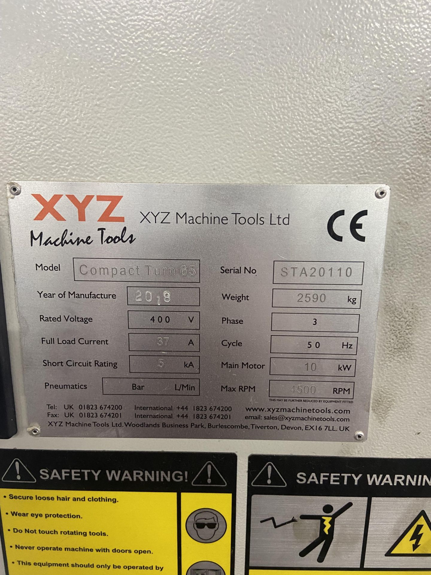 XYZ COMPACT TURN 65 BAR FEED CNC LATHE, serial no. STA20110, year of manufacture 2018, with LNS - Image 6 of 12