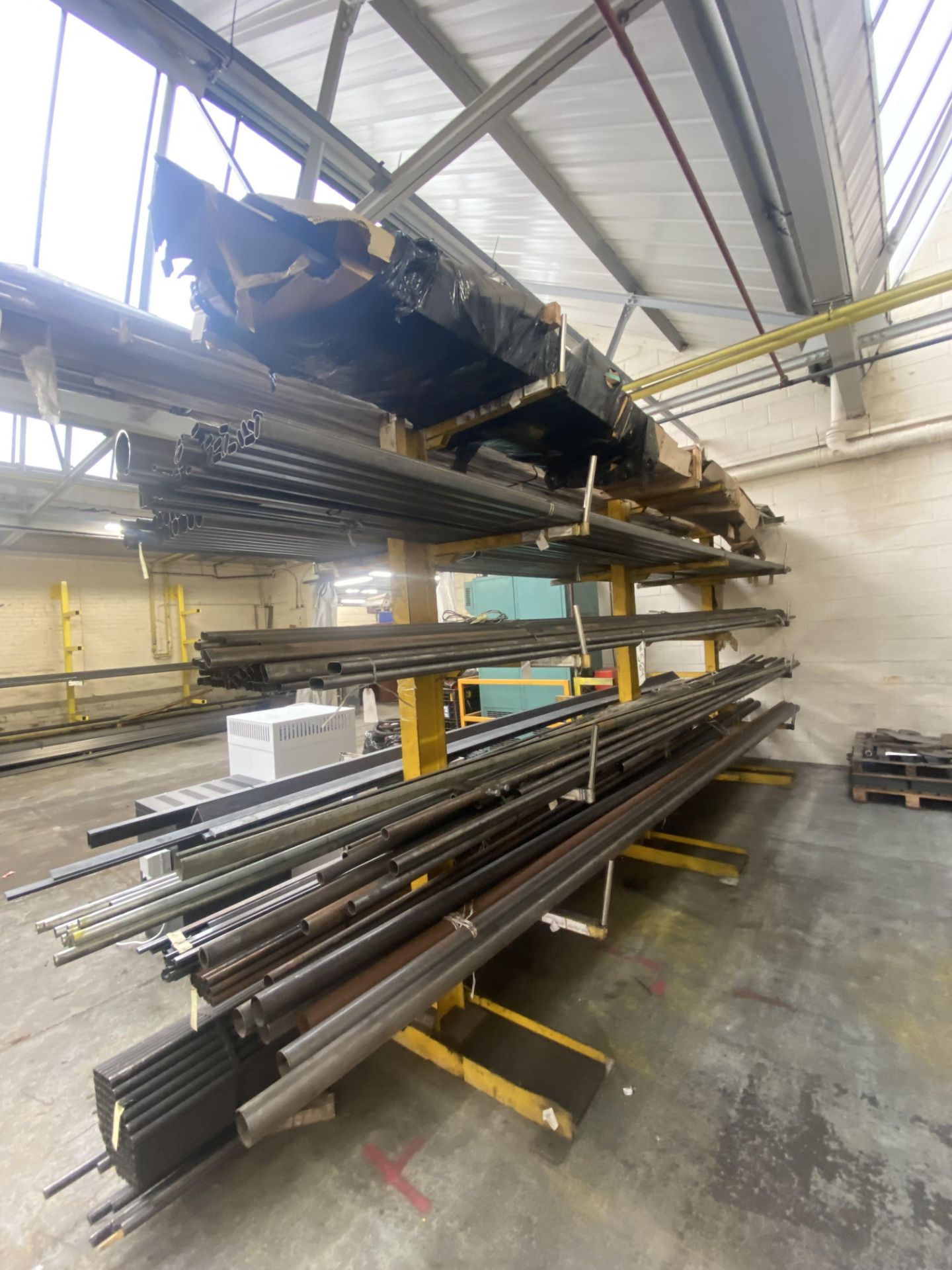 Steel & Alloy Tube & Section Stock, on five tiers of one side of stock rack, up to approx. 6m