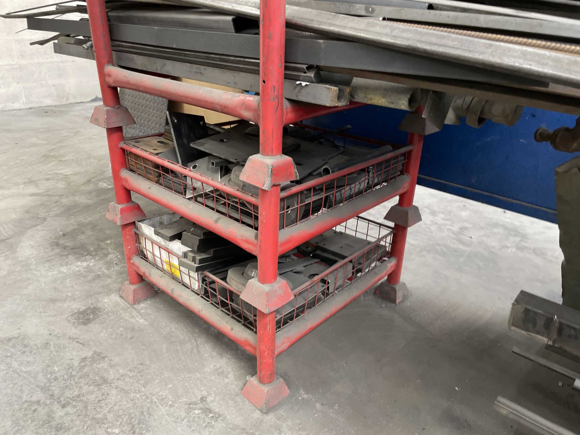 Four Steel Post Stillages, with assorted steel plates, angle, tube, box section and lengths Please - Image 3 of 3