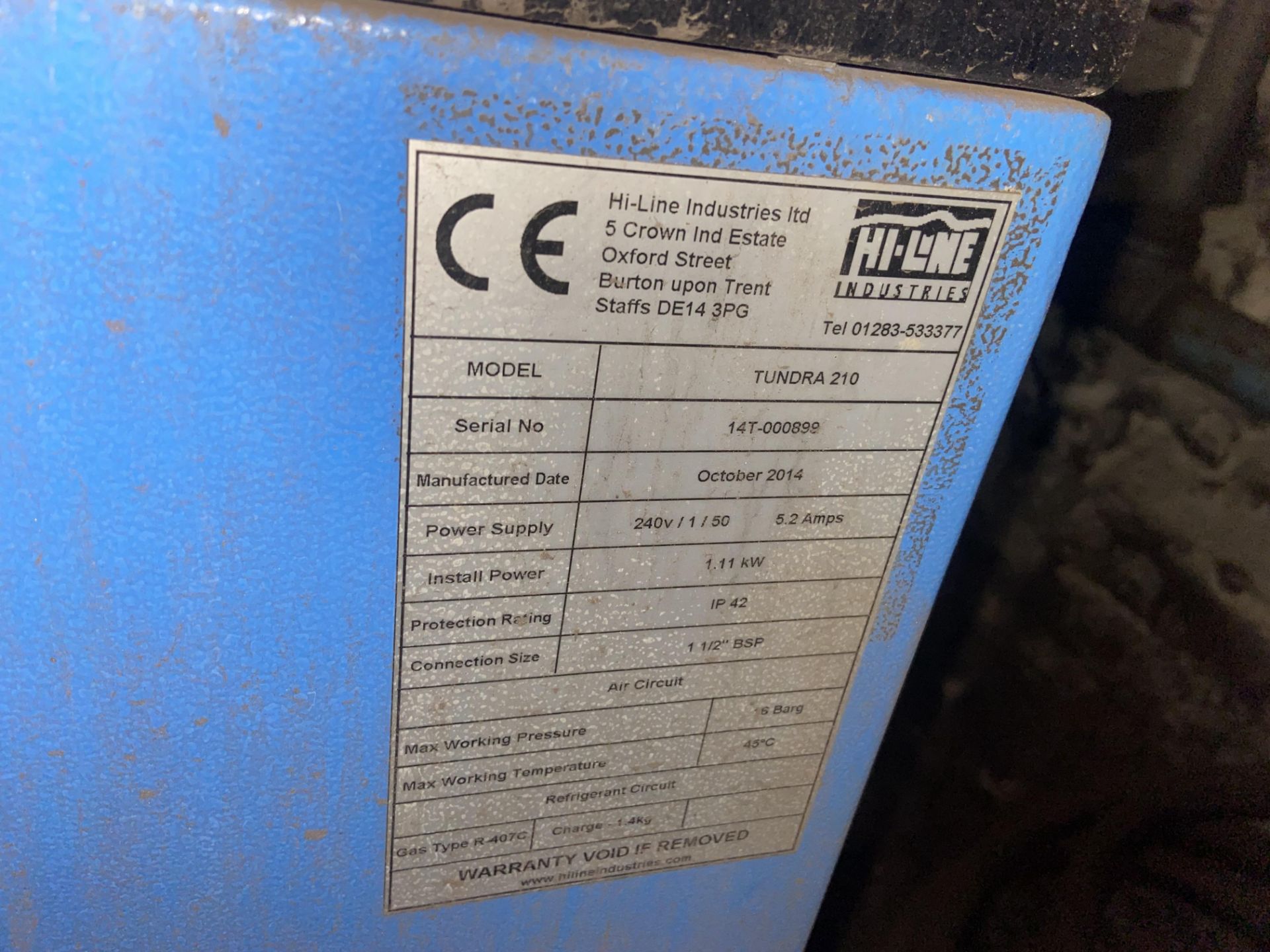 High-Line Tundra 210 Refrigeration Air Dryer, serial no. 14T-000899, year of 2014, manufacture - Image 3 of 3